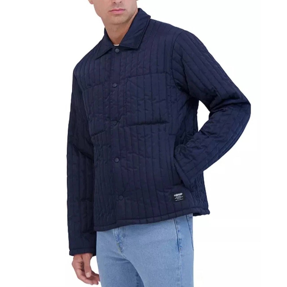 Hudson Jeans Mens Quilted Shirt Jacket Navy Blue Sz S Small Snap Front Shacket